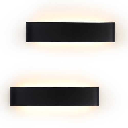 YCZM 2 Stück Wandlampe Innen LED Wandleuchte Innen 18W 31CM 2160LM Wandlampen Schwarz Up und Down Wandbeleuchtung 3000K Warmweiß Wandleuchten IP44 Flurlampen für Wohnzimmer Schlafzimmer Treppenhau