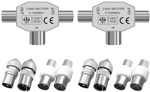 Alnicov Splitter Antenna TV per Segnale Digitale 2 connettori Femmina e 2 connettori Maschio per Cavo coassiale Antenna TV