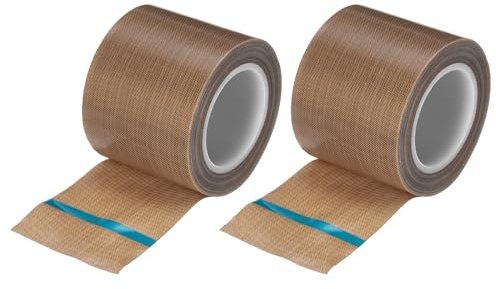 QUARKZMAN 2 Stück PTFE Band 50mm x 0.18mm x 9m (B*D*L), Selbstklebend PTFE Gewindedichtband PTFE Isolierband für Vakuummaschine Lebensmitteldichtung, Hitzebeständiges Klebeband Braun