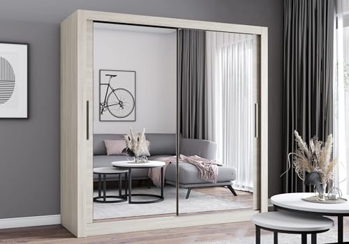 Fabryka Mebli Idźczak Kleiderschrank mit Spiegel - Schwebetürenschrank - Schlafzimmerschrank - 64 x 203 x 215 cm - Wohnzimmerschrank - Garderobenschrank, Schrank mit Zwei Türen, modern - Imoebel24