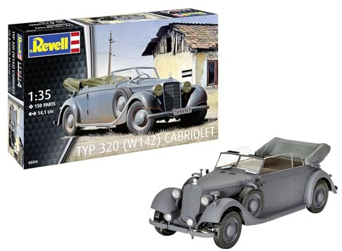 Revell Modellbausatz I Typ 320 (W142) Cabriolet I Detailliertes Modell eines Deutschen Luxusfahrzeugs aus den 1930er Jahren I Zivile und militärische Versionen I Präzise Nachbildung