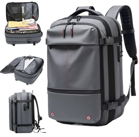 Carry-On Vacuum Seal Travel Backpack 60L Expandable with Pockets - Wet/Dry Separation, Waterproof - Business Grey