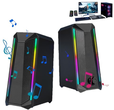 Duroecsain Haut-parleurs RGB pour PC, enceintes pour PC - 2 haut-parleurs stéréo pour ordinateur PC, haut-parleurs alimentés par USB avec son amélioré et contrôle du volume facilement