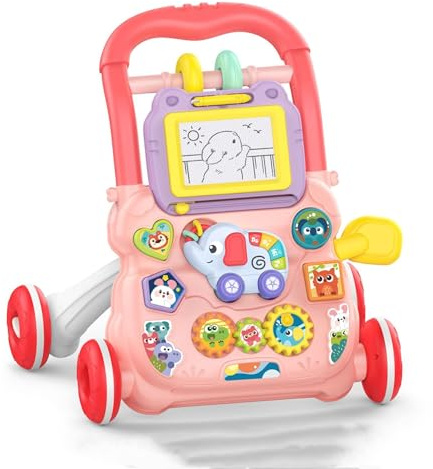 Sit to Stand Learning Walker Toys with Activity Center(Pink)