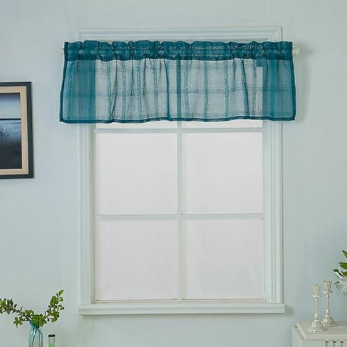 Beydodo Gardine Kurz Fenster Blau 130x41CM, Scheibenvorhang Kurzvorhang Modern Leinenoptik Einfarbig Bistrogardine Küchengardine Halbtransparent 1 Stück