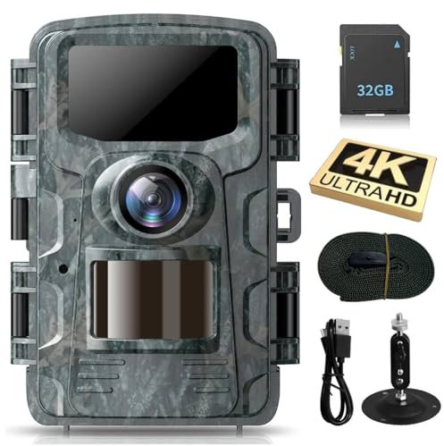 VOOPEAK Wildkamera 4K 48MP mit 32GB SD Karte, Wildkamera mit Bewegungsmelder Nachtsicht Aktiviert 120° Überwachungswinkel, Wildtierkamera IR 0.1s Schnelle Trigger IP66 Wasserdicht und 2,0 Bildschirm