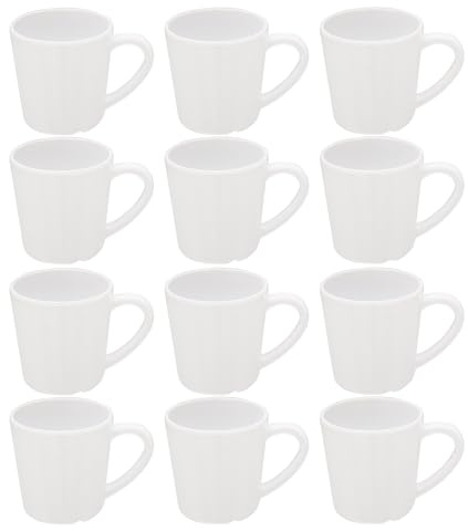 TrueCraftware- 7 oz Mug/Cup Melamine White Color Set of 12- Dishwasher Safe Break-Resistant Coffee Cup Set Reusable Plastic Cups for Latte Cappuccino Cocoa Hot Tea Mocha Home Cafe Restaurants