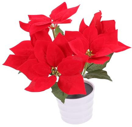 SUPVOX Solar Powered Christmas Flowerpot Lights Outdoor Decor Poinsettia Light for Garden Landscape