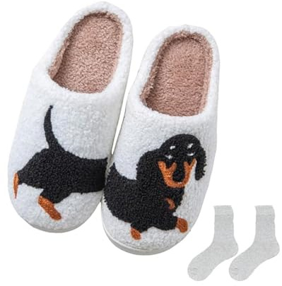 RICOKJRDE Pantuflas Doxie, Cómodas Pantuflas De Perro Salchicha Para Mujeres Y Hombres, Pantuflas De Felpa Suave Con Suelas Antideslizantes (D,36-37)