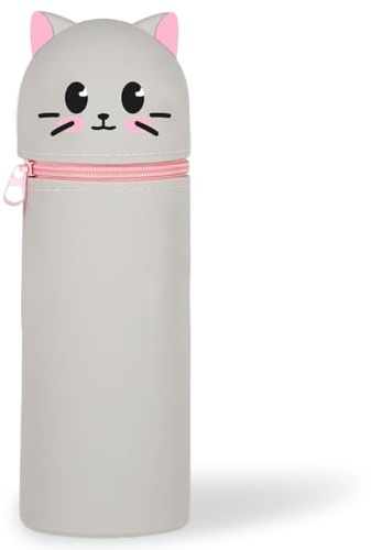 DGTSYAL 2 in 1 Weiche Silikontasche Kawaii Federmäppchen, Tischstifthalter, Reißverschluss, Silikon, Stiftetasche Buntstifte Marker, Büro, Uni, niedlicher Schulbedarf, Tier-Stifthalter, Mädchen Katze