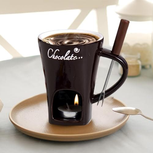 Chocolate Fondue Mug Set, Cheese Melting Cup, Chocolate Hot Pot Melting Cup, Tea Light Butter Warmer Melting Pot with Fork, 200ml Chocolate Fondue Cup