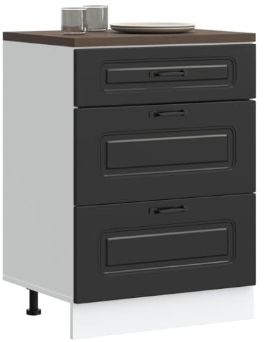 Gecheer Küchenunterschrank Küchenschrank Küchenzeile Küchenmöbel Unterschrank Küchenunterschrank Schrank Kalmar Schwarz Holzwerkstoff