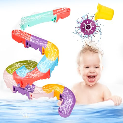Badespielzeug für Kinder, Badewannenspielzeug ab 3 4 5 6 Jahre, DIY Kugelbahn Badewannen Spielzeug Wasserspielzeug Kinder, Badespielzeug mit Saugnäpfe, Badespaß Geschenk Mädchen Junge ab 3 (28Stück)