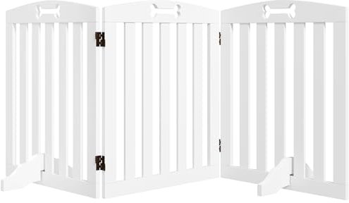 PawHut Absperrgitter Hund Freistehendes Schutzgitter mit Füßen 155 x 61 cm Hundegitter Klappbar Treppenschutzgitter Türschutzgitter Treppengitter für Treppen, Türen, Küche, Flur, 3 Paneelen, Weiß