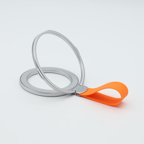 NooMii Magnetischer Handy-Ringhalter – 360° Drehbarer Ringhalter mit N12-Magneten, Ständer & Griff für iPhone, Samsung Serie, Hüllen & Nicht-Magnetische Handys (Titan Silver/Orange)
