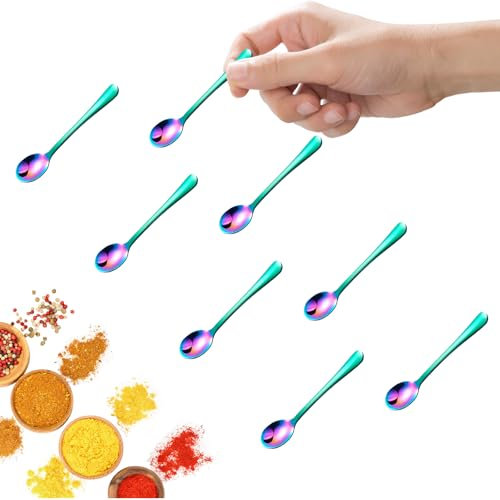 GlamRays 8 Cuillères Mini Acier Inoxydable Colorées pour Pots Épices - Sel Amusantes