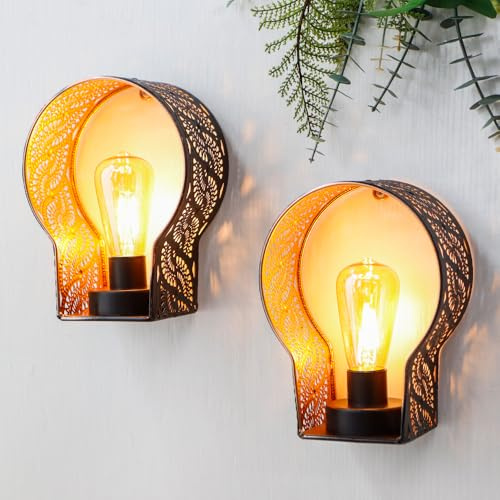 JHY DESIGN 2er-Set Batteriebetriebene Lampe Einzigartige Kabellose Wandleuchte Metallkäfig-Wandmontagelampe mit 6-Stunden-Timer für Zuhause Wohnzimmer Schlafzimmer Küche Flur Treppe