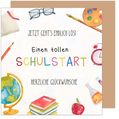 Edition Seidel Premium quadratische Glückwunschkarte zur Einschulung mit Umschlag. Einschulungskarte Grußkarte Karte zum Schulanfang Schulstart Spruchr Schulkind Mädchen Junge 1. Klasse (ESQ100 SW025)