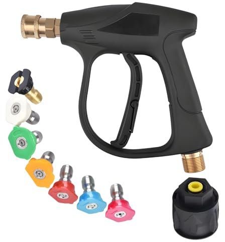 SIGANDG Pistolet de lavage haute pression, buse courte 4350 psi, avec connecteur de tuyau M22 de 14 mm et connexion rapide 1/4, avec 7 buses d'eau pour lavage de voiture et nettoyage de terrasse