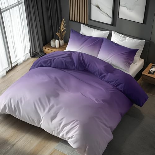 Generisch Bettwäsche Ombre Lila 135x200, Farbverlauf Motiv Wendebettwäsche & Deko, Weiche Microfaser Bettbezug mit Reißverschluss und 1 Kissenbezug 80x80, 2tlg - ASD4457