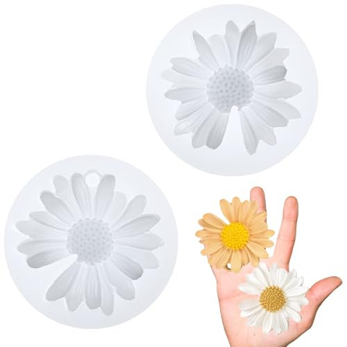 YBEATY 2 Pcs Daisy Flower Silicone Mold 3D Candle Chocolate Floral Fondant Molds Cake Cupcake Topper Decoration DIY Crafts Mold for Fudge Butter Soap Candles Epoxy Resin Polymer Clay Home Decor