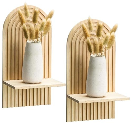 Hnonoxy Set mit 2 Wandregalen, Schwebende Regal für die Wand Deko, Hängeregale zur Wandaufbewahrung, Boho Bücherregal Wand, Wandregal Natur Holz Hängeregal für Schlafzimmer, Wohnzimmer