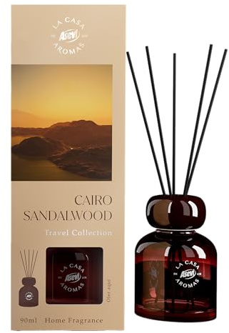 Ambientador ASEVI Mikado Cairo Sandalwood - Travel Collection - Difusor de Varillas 90 ml - Fragancia Sandalwood con Personalidad - Inspirado en el Desierto - Elegancia Sensorial para el Hogar