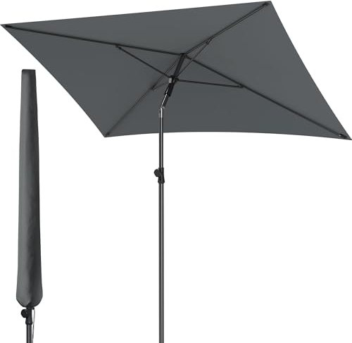 Menz Sonnenschirm Balkon inkl. Sonnenschirmhülle - UPF 50+ Sonnenschirm rechteckig für Sonnenschutz auf Balkon und Terrasse, 200 x 125 cm Balkonschirm rechteckig stabil, mit Knickfunktion, Anthrazit