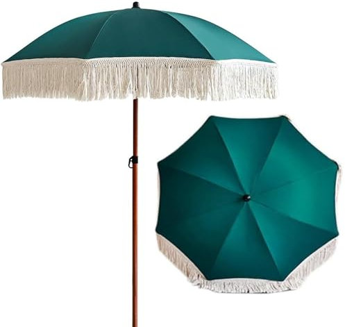 BBERHFNFZK 1.8m Parasol De Patio avec Franges, Parasols D'extérieur Bohème, Parasol De Plage Portable, Ombrelle De Terrasse Réglable en Hauteur
