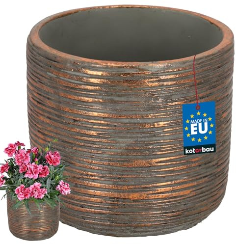 KOTARBAU® Blumentopf Groß - Pflanzkübel - ⌀ 12 cm H: 13 cm - Keramik - Kupfer - Pflanztopf - Orchideentopf - Design - Stilvoll - Blumenübertopf - Außen