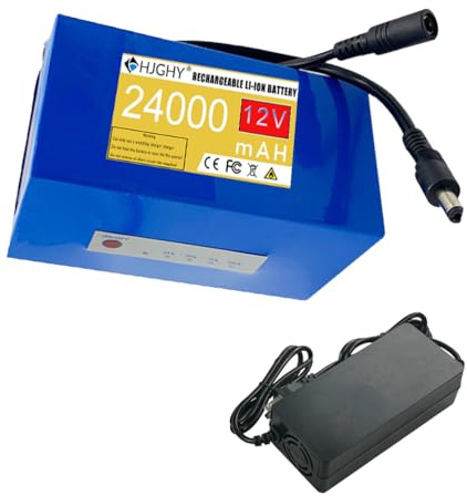 HJGHY 12V,24000mAh, 12V 12Ah 16Ah 24Ah Lithium Battery Pack 12 Volt 5000mAh 9000mAh DC Rechargeable Powerful Portable Lithium Polymer Battery Suitable for Power Supply Equipment 12V with Charger