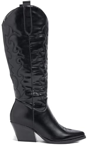 URBAN ROSA Stivali Alti Donna Texani Western con Tacco Largo Inclinato e Punta Affusolata 1167 (NERO, 40 EU, Adulto, 40, Numero, Sistema Taglie Calzature EU, Media)