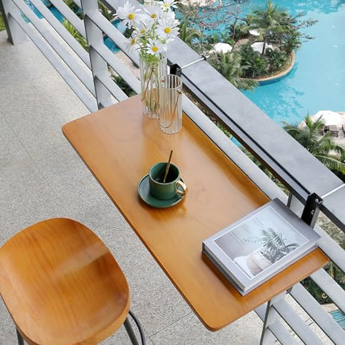 Onxyrbyte Tavolo con Ringhiera in Legno Regolabile,Tavolo da Appendere per Giardino Terrazza,Tavolino da Balcone Sospeso,Sopportare Il Peso,Adatto per Balustrade Balcone