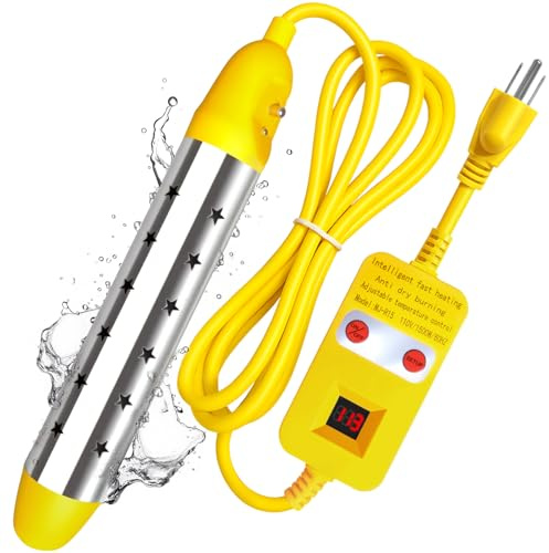 Portable Immersion Water Heater 1500W - Submersible Bucket Heater with Thermostat & LED Temp Display, Dry-Burn Protection, Fast Heating Water Heater for Bathtub Hot Tub Camping RV Home