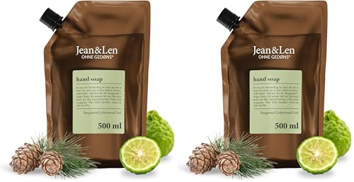 Jean & Len Handseife Bergamot & Cedarwood im Nachfüllpack, reinigt beanspruchte Hände, für die tägliche Anwendung geeignet, erfrischend-zitrischer Duft, Flüssigseife vegan, 500 ml (Packung mit 2)
