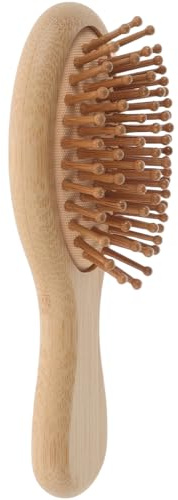 Mini Brosse à Cheveux en Bambou avec Amortisseur D’air, Dents Larges | Format Beige Compact, Design Adorable pour Paquet à Main, Brosse Légère à Nettoyage Facile