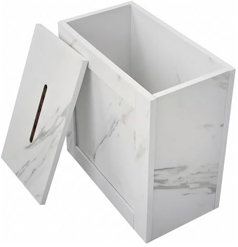 GBS Marble Effect Bathroom Storage Box with Lid - Durable Wooden Storage Organizer Box with Removable Lid, Indoor & Outdoor Storage Box - Space-Saving Solution for Bathroom, Bedroom, Home & Office