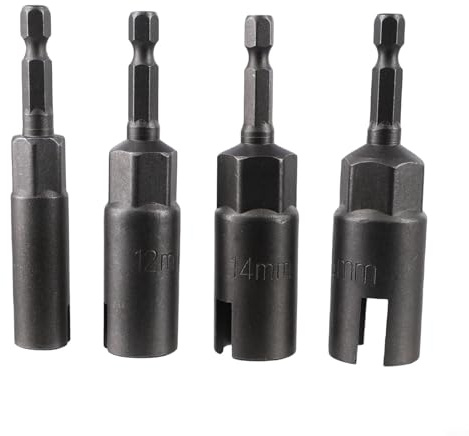 Juego de 4 llaves de vaso de perno de mariposa con vástago hexagonal de 1/4 pulgadas para tuercas de panel, tornillos y persianas - Acero al cromo vanadio, 10 mm/12 mm/14 mm/16 mm de diámetro interno