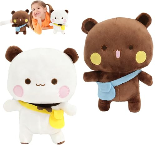 Afenau 2 Stück Bubu Dudu Kuscheltier, Dudu Bubu mit Umhängetasche, Superweich Bubus Dudus Panda Figuren, Cartoon Pandabär Kuscheltier Kissen, Dubus Bubus Plüsch für Kindergeschenk