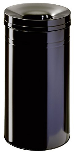 Durable Papierkorb Safe+ rund, 60 Liter, schwarz, 332701 | Selbstlöschender Abfalleimer aus Stahl, mit Flammenlöschkopf aus Aluminium, Griffrand, 375 x 680 mm