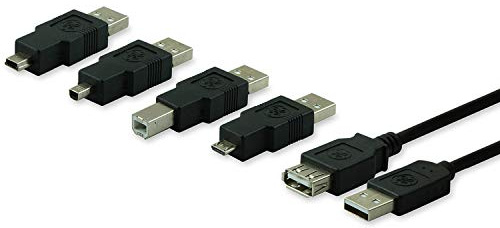 GE Universal USB 2.0 Adapter Kit, 6ft. A Male to A Female Extension Cable, 4 Adapters Included: A Male to B Male, 4 Pin, 5 Pin, A Male to Micro USB, 33758