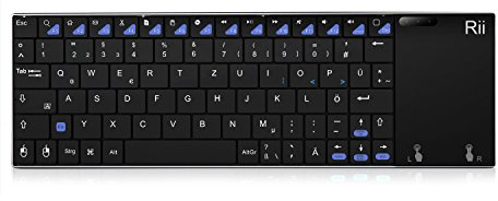 Rii K12+ Sehr Dünne 2.4GHz Wireless Kabellose Tastatur (80 Keys DE QWERTZ) mit Größe Touchpad-Maus Aluminium - gehäuse.