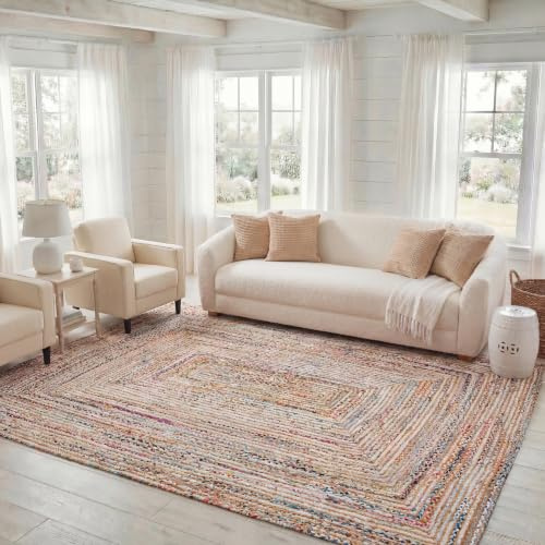 SAFAVIEH Area Rug 6x9 - Cape Cod Collection - Beige & Multi, Handmade Jute & Cotton, Woven Braided Design (CAP202B)