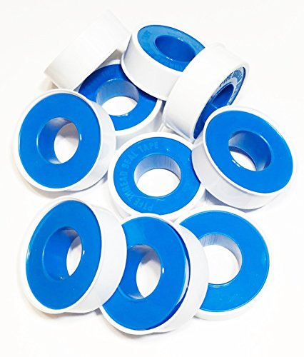 10 PK 1/2 X 260 Inch Plumber's PTFE White Pipe Thread Seal Teflon Tape For Iron, Stainless Steel, Copper, Brass, Glass Or Rubber Pipes