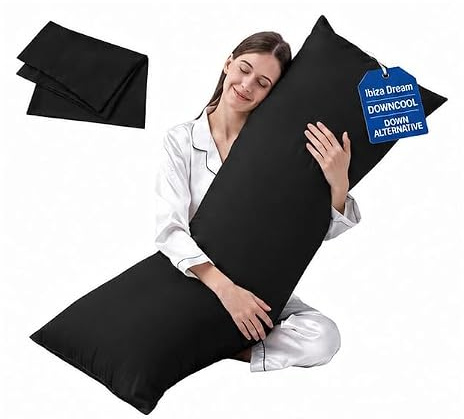 IBIZA DREAMS Antiallergenic Hollow Fibre Filled Bolster Pillow with Free Pillow Case (BLACK, 3FT)