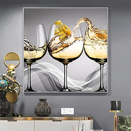 Rumlly Weinglas Mit Gold Boot Leinwanddruck Malerei Esszimmer Küche Moderne Dekoration Wandkunst Bilder Cuadros Wandbild 30x30 cm Rahmenlos