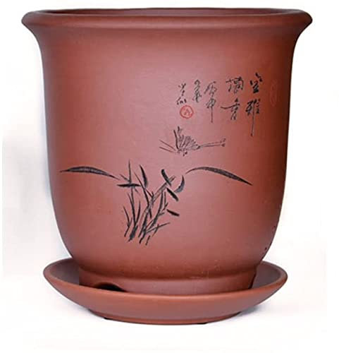 BUNCC Pot de fleur d'orchidée de sable violet avec plateau Pot de fleurs en céramique pour plantes succulentes Pot de fleurs en béton individuel 21 * 21 * 22CM pour affichage intérieur/extérieur, idéa
