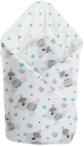 Medi Partners Innerkudde 100% bomull 75 x 75 cm filt babyhörna, dubbelsidig mjuk året runt, multifunktionell, antiallergisk baby (Teddy med blå stjärnor)