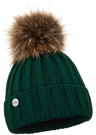 ELIMELI Gorro de cachemira para mujer, de invierno, cálido, gorro de lana con cachemira, gorro de invierno con pompón de piel sintética, gorro de punto para mujer, para invierno, gorro de pompón,