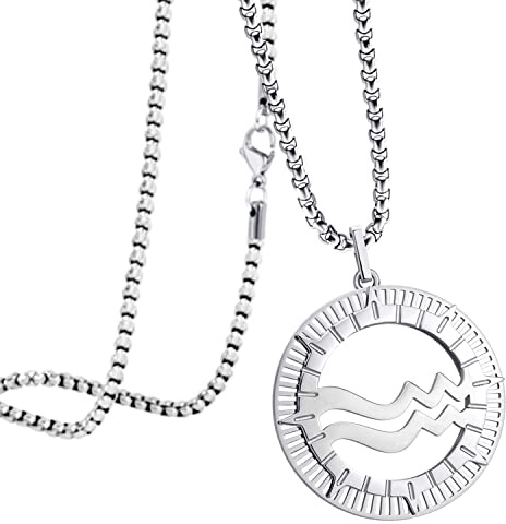 555Jewelry Stainless Steel Aquarius Necklace for Wife, Horoscope Constellation Necklaces for Women & Ladies, Zodiac Sign Pendant for Men, Astrology Necklace for Her, 16 Inch, Silver